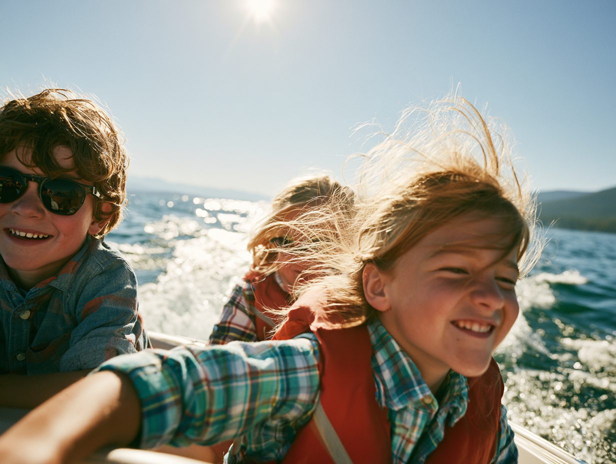 Kids enjoying a boat ride on Flathead Lake